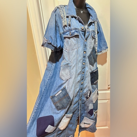 Upcycled denim pocket Patchwork Denim jacket Dress size XL - Picture 4 of 4
